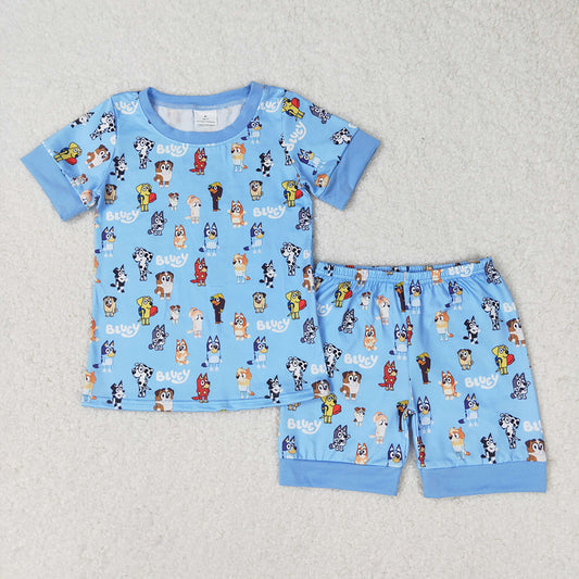 Baby Boys Blue Dogs Shirt Top Shorts Pajamas Clothes Sets