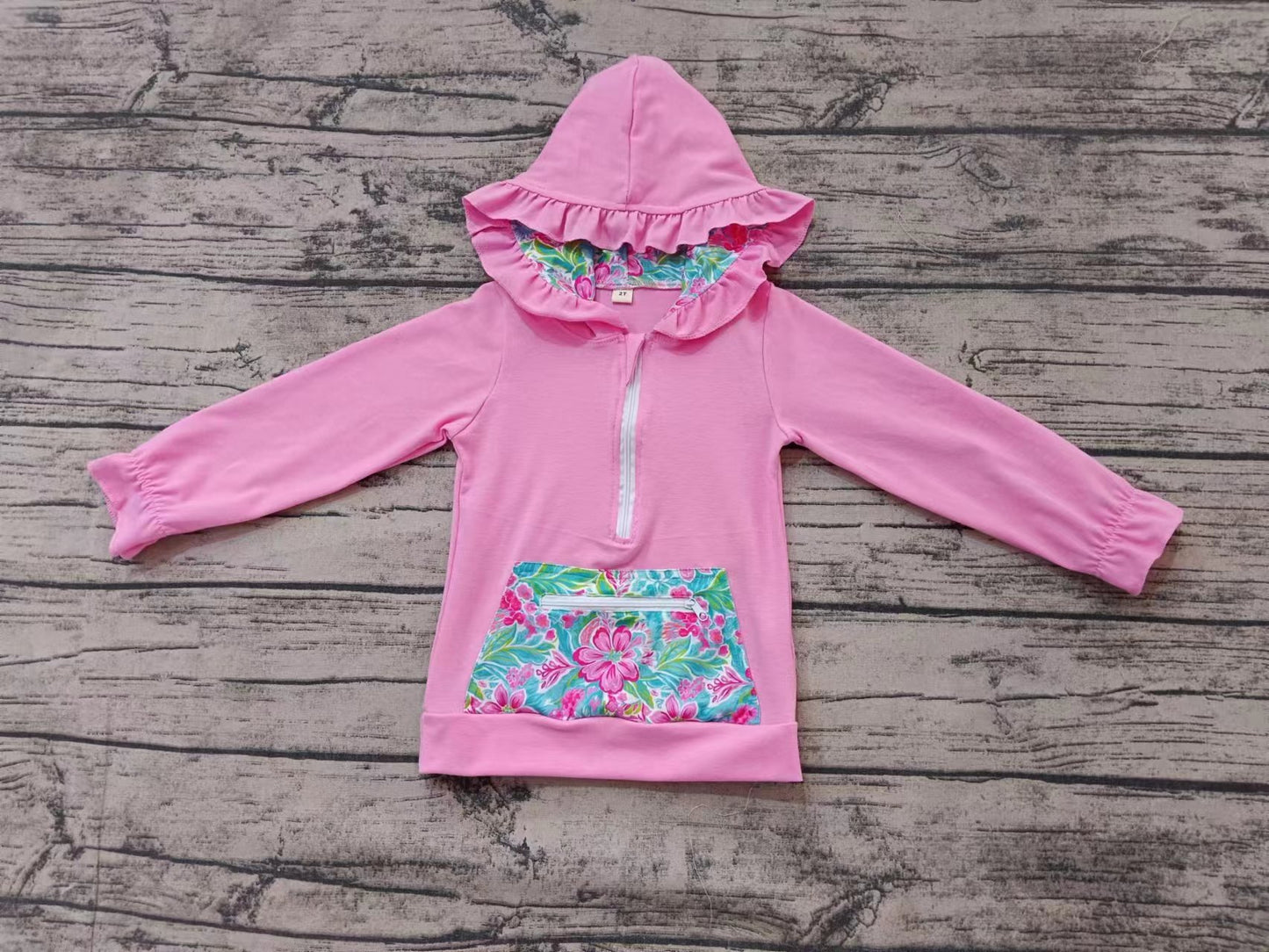 Baby Girls Pink Seaweed Hooded Tee Shirts Tops preorder(moq 5)