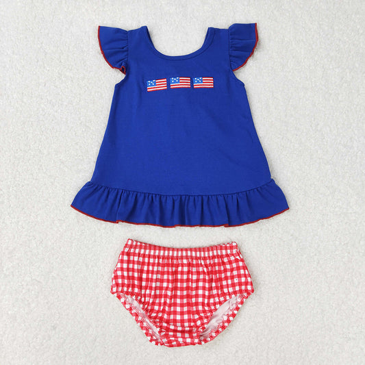 Baby Girls 4th Of July Flags Tunic Bummies Clothes Sets