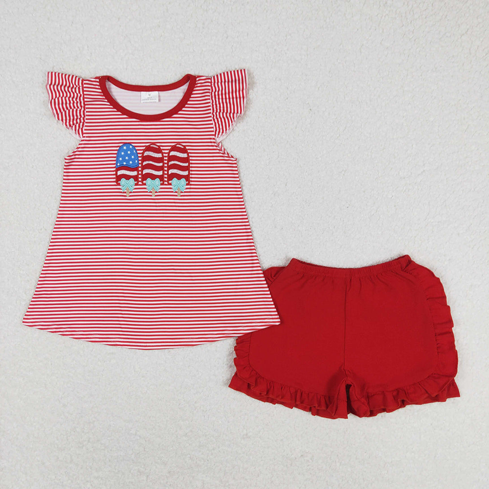 Baby Girls Red Stripes Popstick Tunic Top Summer Shorts Clothes Sets