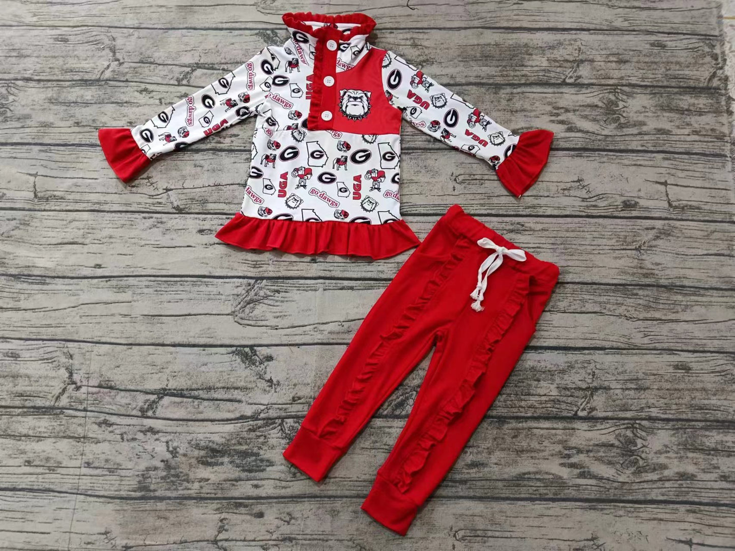 Baby Girls Georgia Team Pullovers Shirts Top Ruffle Pants Clothes Sets preorder(moq 5)