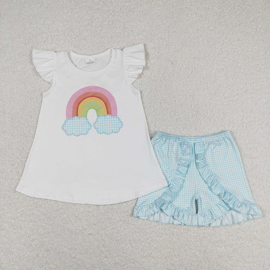 Baby Girls Rainbow Flutter Sleeve Top Ruffle Shorts Outfits Clothes Sets