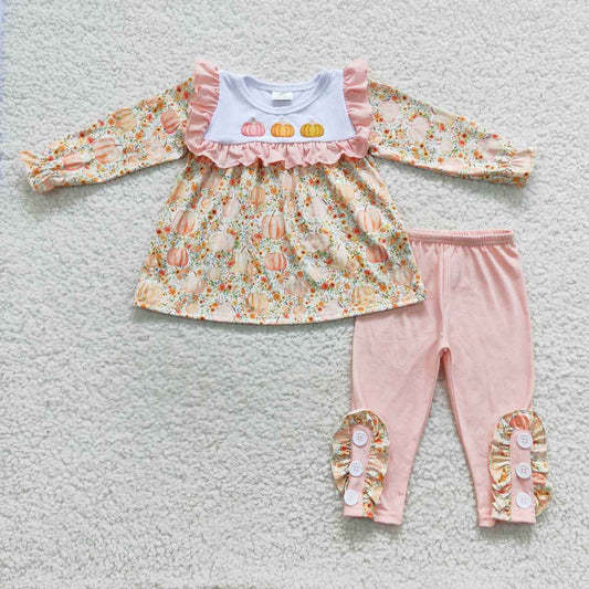 Baby Girls Fall Pumpkin Floral Pants Clothes Sets