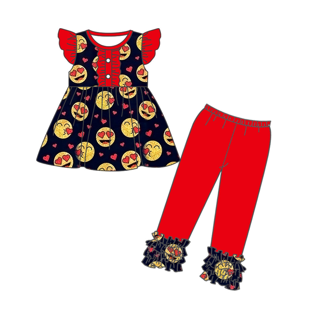 Baby Girls Flutter Sleeve Smile Hearts Tunic Legging Valentines Clothes Sets preorder(moq 5)