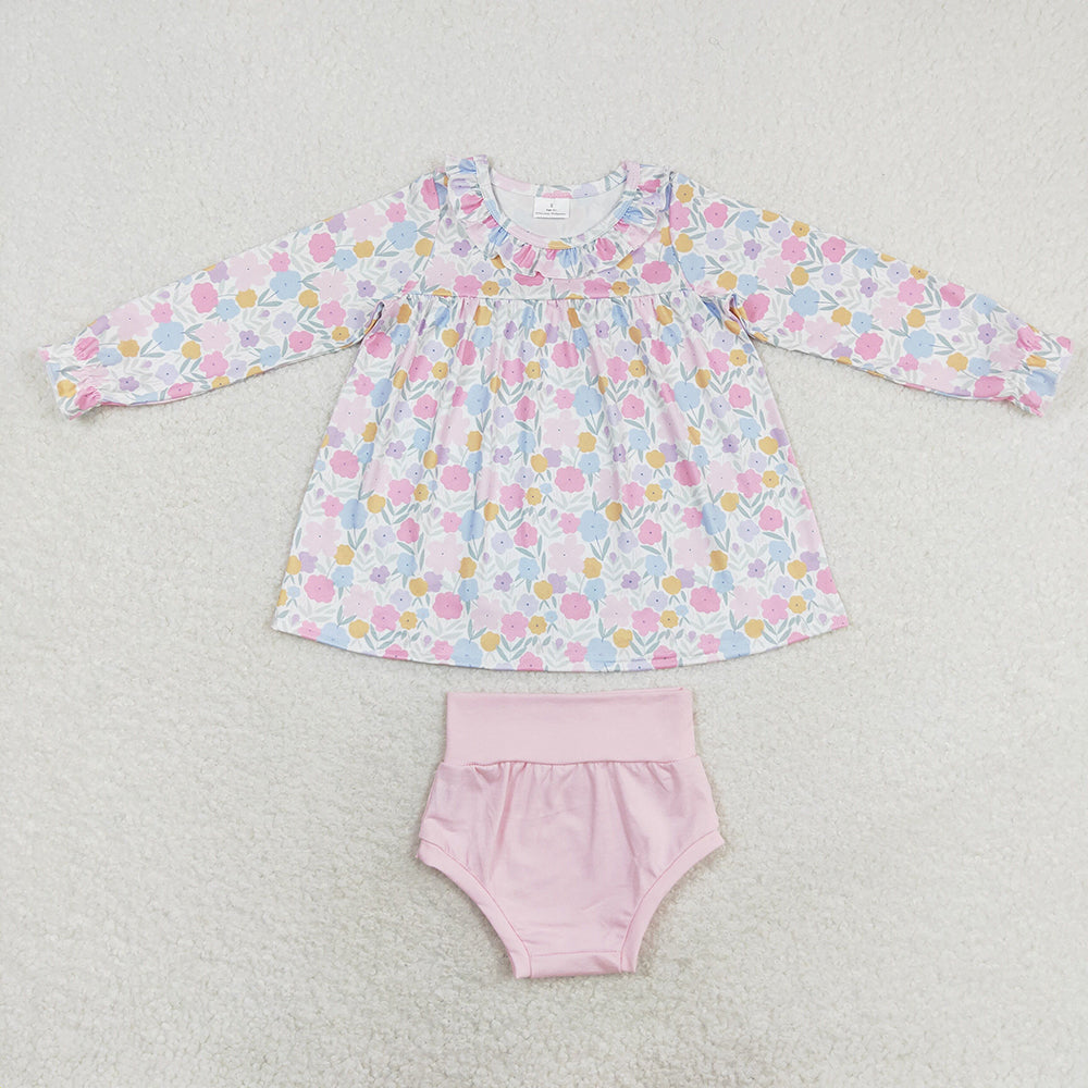 Baby Girls Pink Flowers Long Sleeve Top Bummie Sets