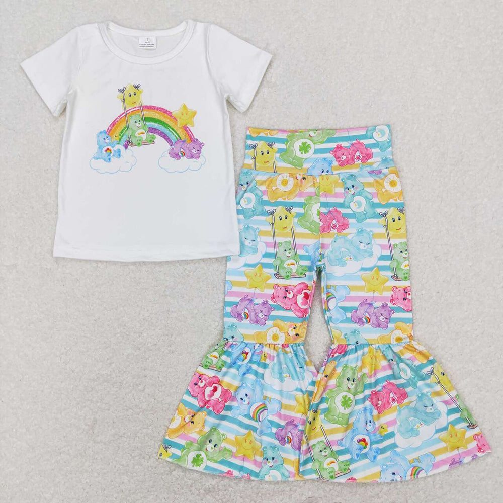 Baby Girls Short Sleeve Rainbow Bears Shirt Bell Pants Clothes Sets