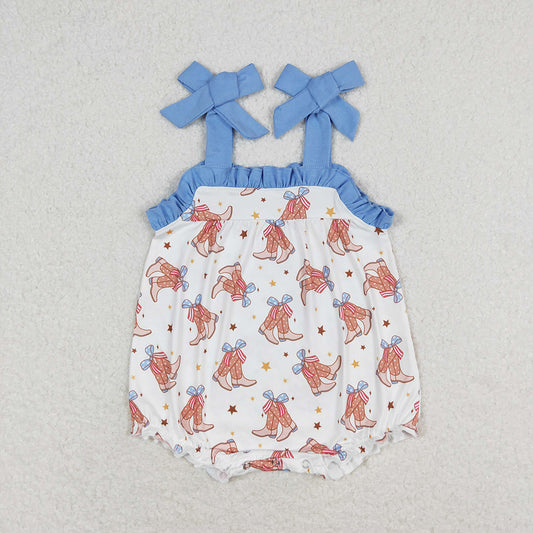 Baby Infant Girls Ruffle Straps Boots Western Rompers