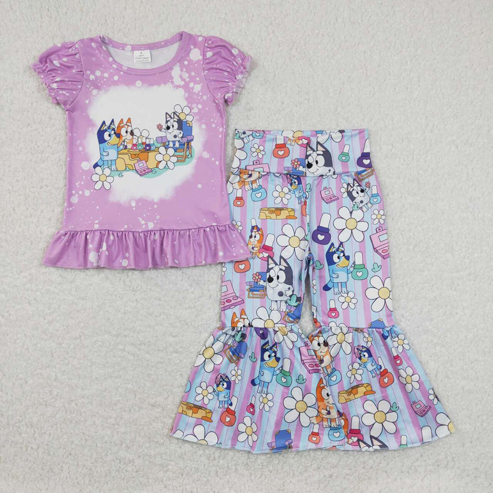 Baby Girls Lavender Family Dog Shirts Tops Bell Pants Clothes Sets