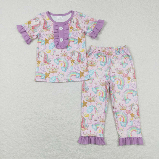 Baby Girls Short Sleeve Ruffle Tee Shirts Unicorn Pants Pajamas Clothing Sets