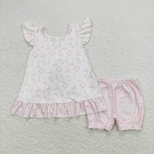 Baby Girls Pink Sea Bow Tunic Summer Shorts Clothes Sets