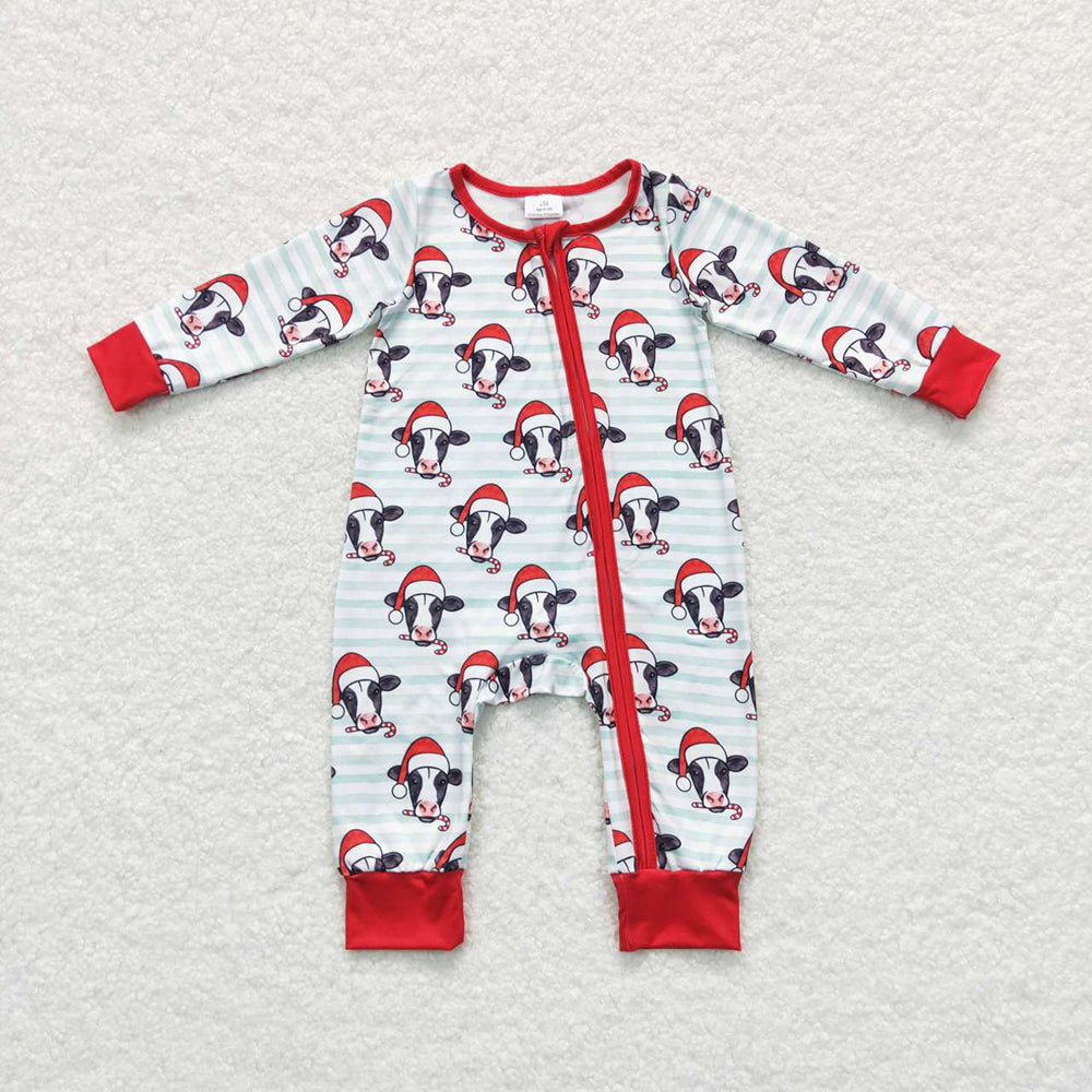 Baby Kids Christmas Cow Zip Long Sleeve Rompers