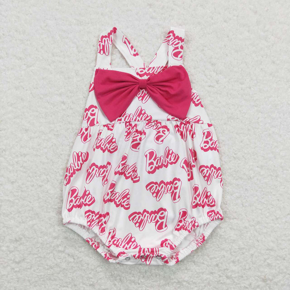 Baby Girls Pink Bow Doll Straps Rompers