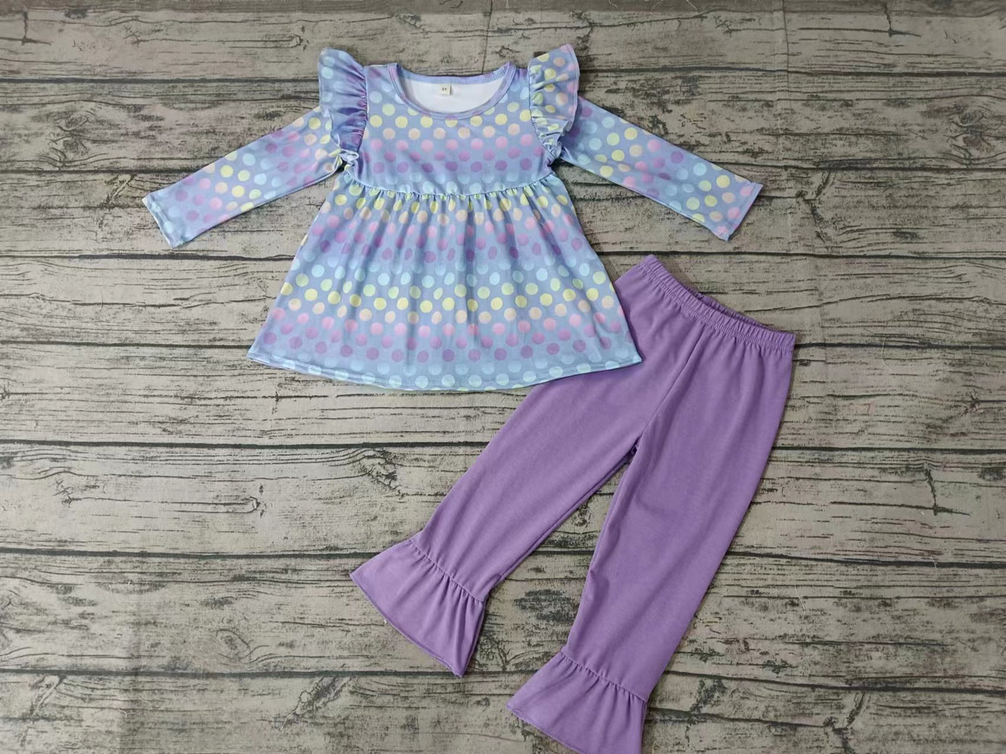 Baby Girls Purple Mermaid Dots Tunic Ruffle Pants Clothes Sets preorder(moq 5