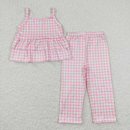 Baby Girls Pink Checkered Shirt Tops Pants Spring Clothes Sets