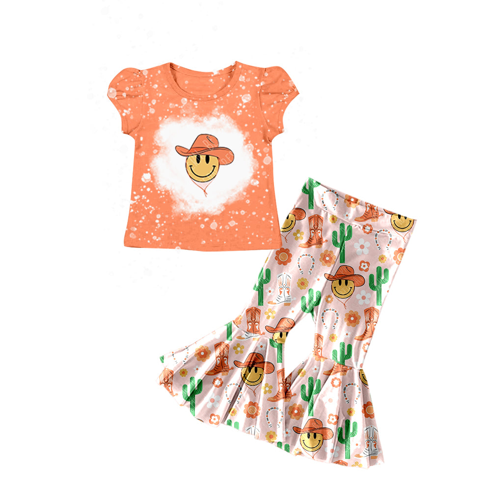 Baby Girls Western Smile Shirt Flare Pants Clothes Sets preorder(moq 5)
