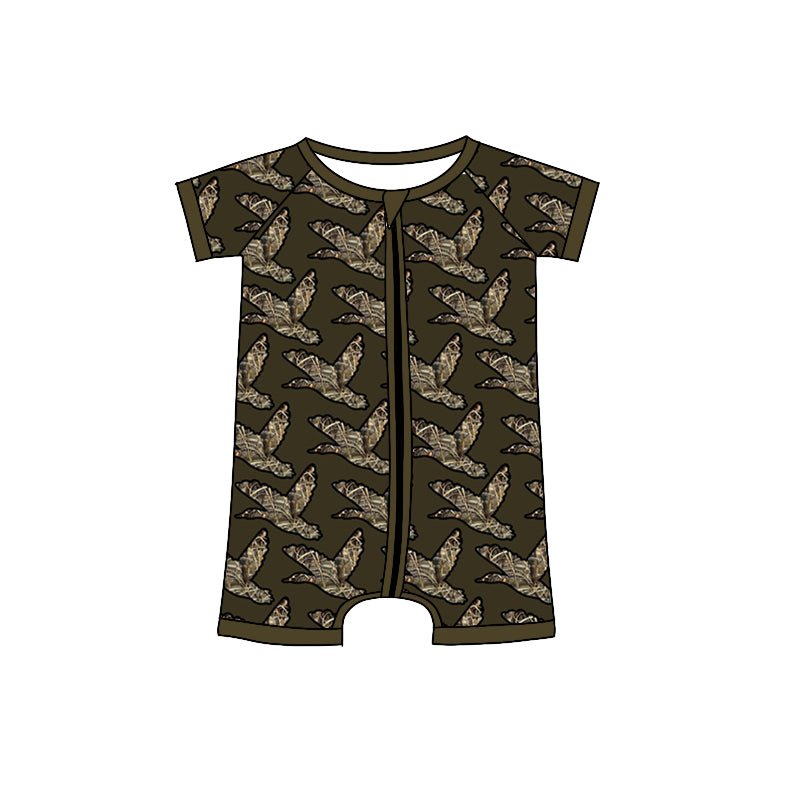 Baby Boys Dark Green Ducks Camo Zip Rompers preorder(moq 5)