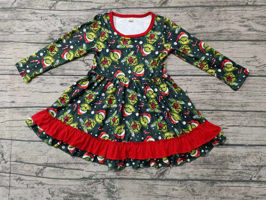 Baby Girls Christmas Green Frog Ruffle Knee Length Dresses preorder(MOQ 5)