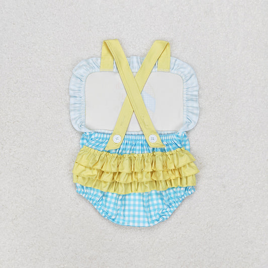 Baby Infant Girls Beach Blue Checkered Rompers