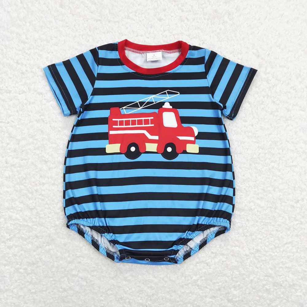 Baby Infant Boys Firetruck Summer Short Sleeve Rompers