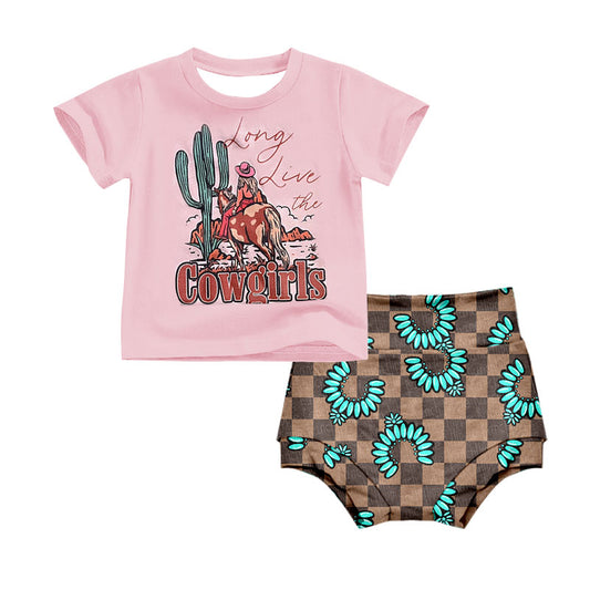 Baby Girls Toddler Cowgirls Top Checkered Bummie Sets preorder(moq 5)