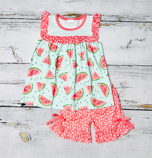 Pink watermelon dots ruffles Shorts sets