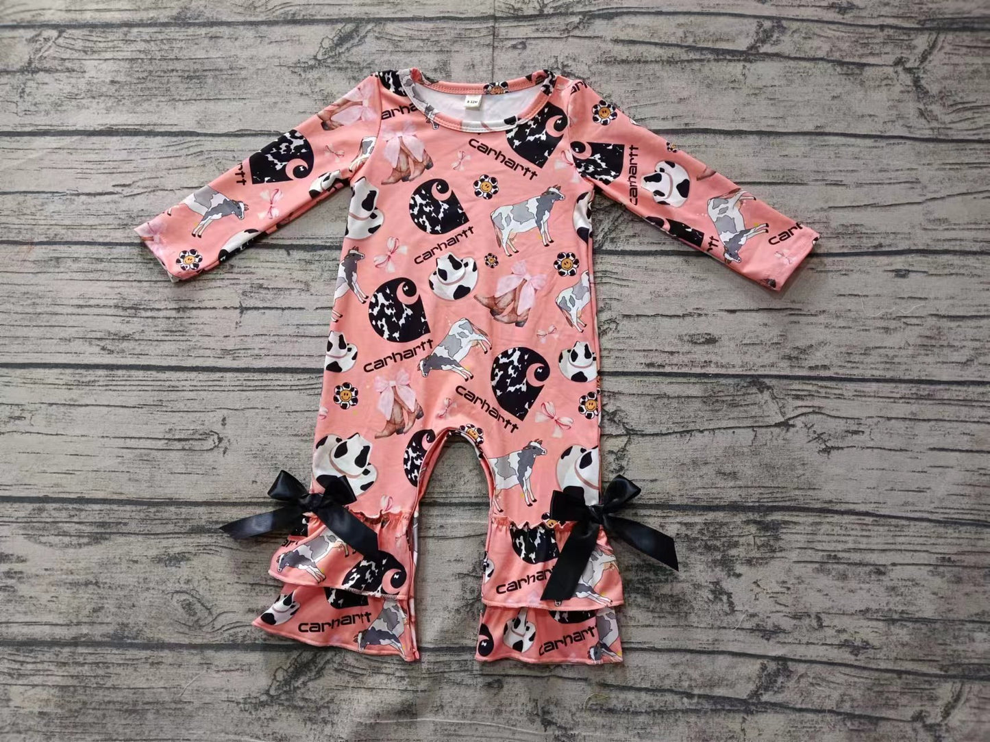 Baby Infant Girls Pink Western Boots Cow Ruffle Rompers preorder(moq 5)