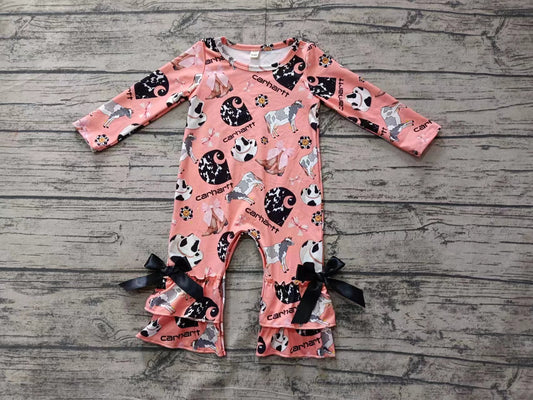 Baby Infant Girls Pink Western Boots Cow Ruffle Rompers preorder(moq 5)