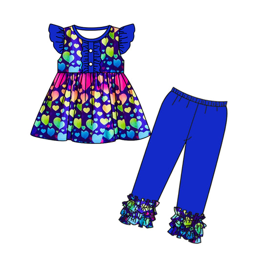 Baby Girls Flutter Sleeve Blue Hearts Tunic Legging Valentines Clothes Sets preorder(moq 5)