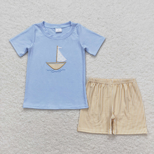 Baby Boys Sailboat Blue Short Sleeve Shirt Shorts Clothes Sets