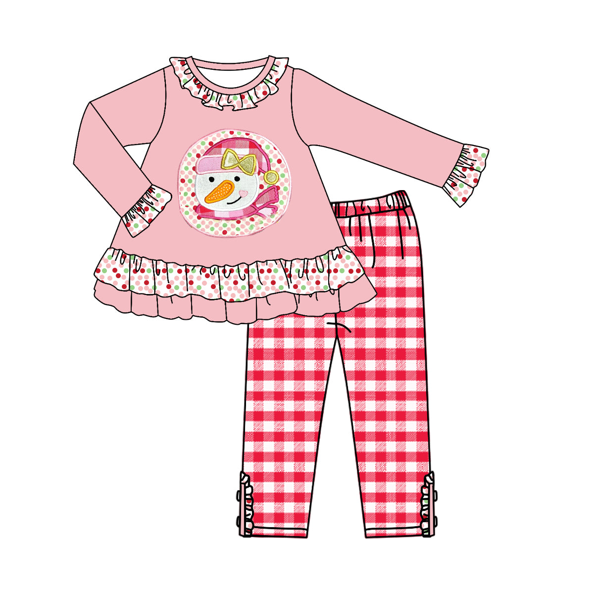 Baby Girls Pink Santa Dots Checkered Pants Clothing Sets preorder(moq 5)