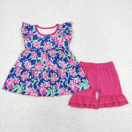 Baby Girls Navy Flowers Tunic Shorts Summer Clothes Sets