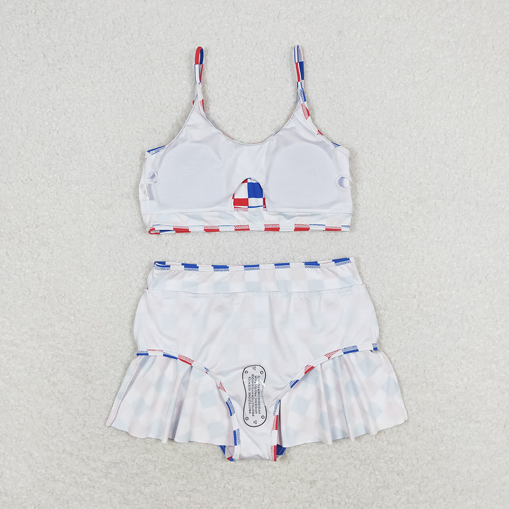 Baby Girls Summer Red Blue Checkered Top Bottoms 2pcs Swimsuits