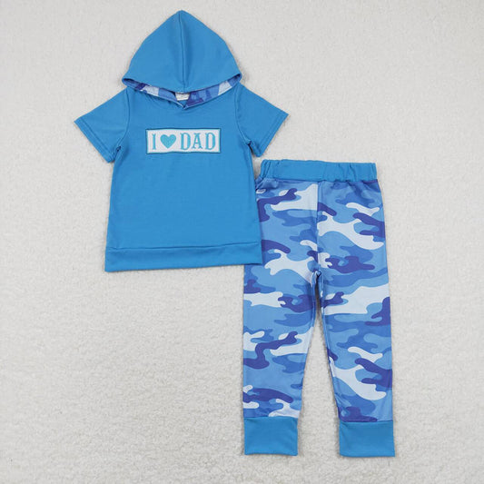 Baby Boys I Love Dad Hooded Tops Blue Camo Jogger Pants Clothes Sets