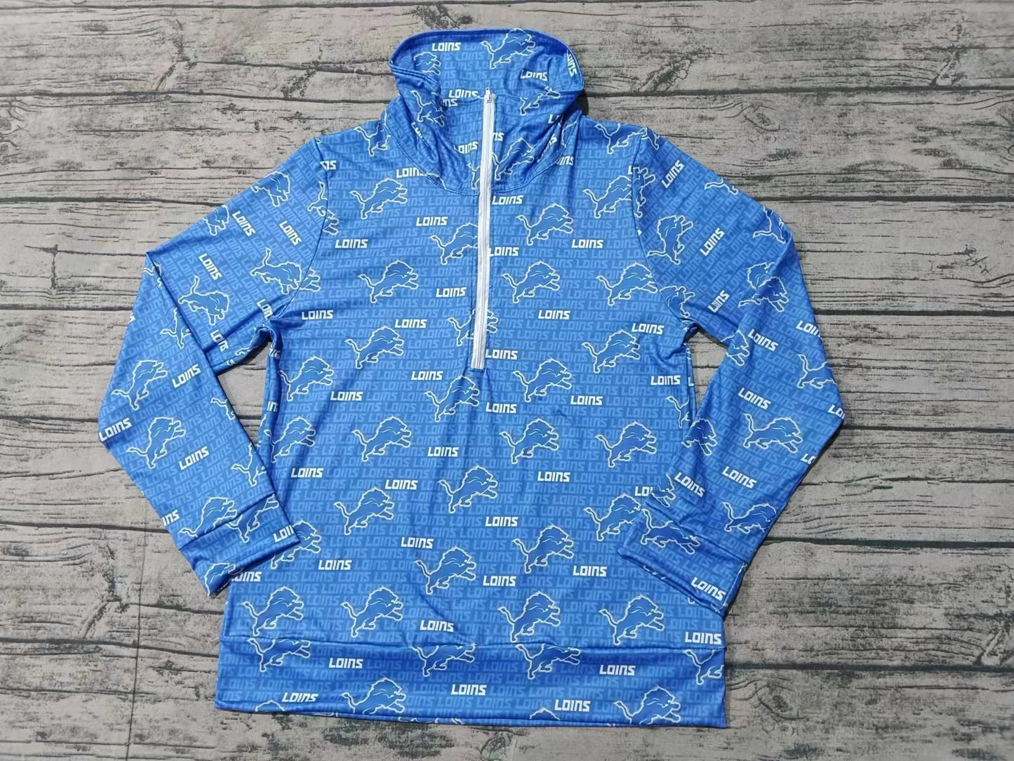 Adult Team Blue Lions Zip pullover Tops Preorder(moq 5)