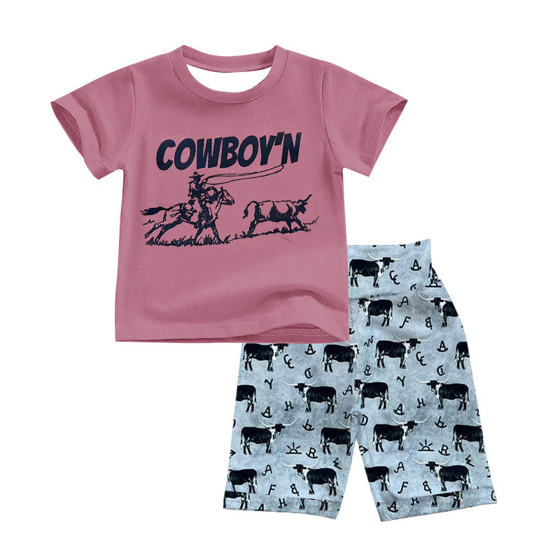 Baby Boys Cowboys Tee Top Cows Shorts Clothes Sets preorder(moq 5)