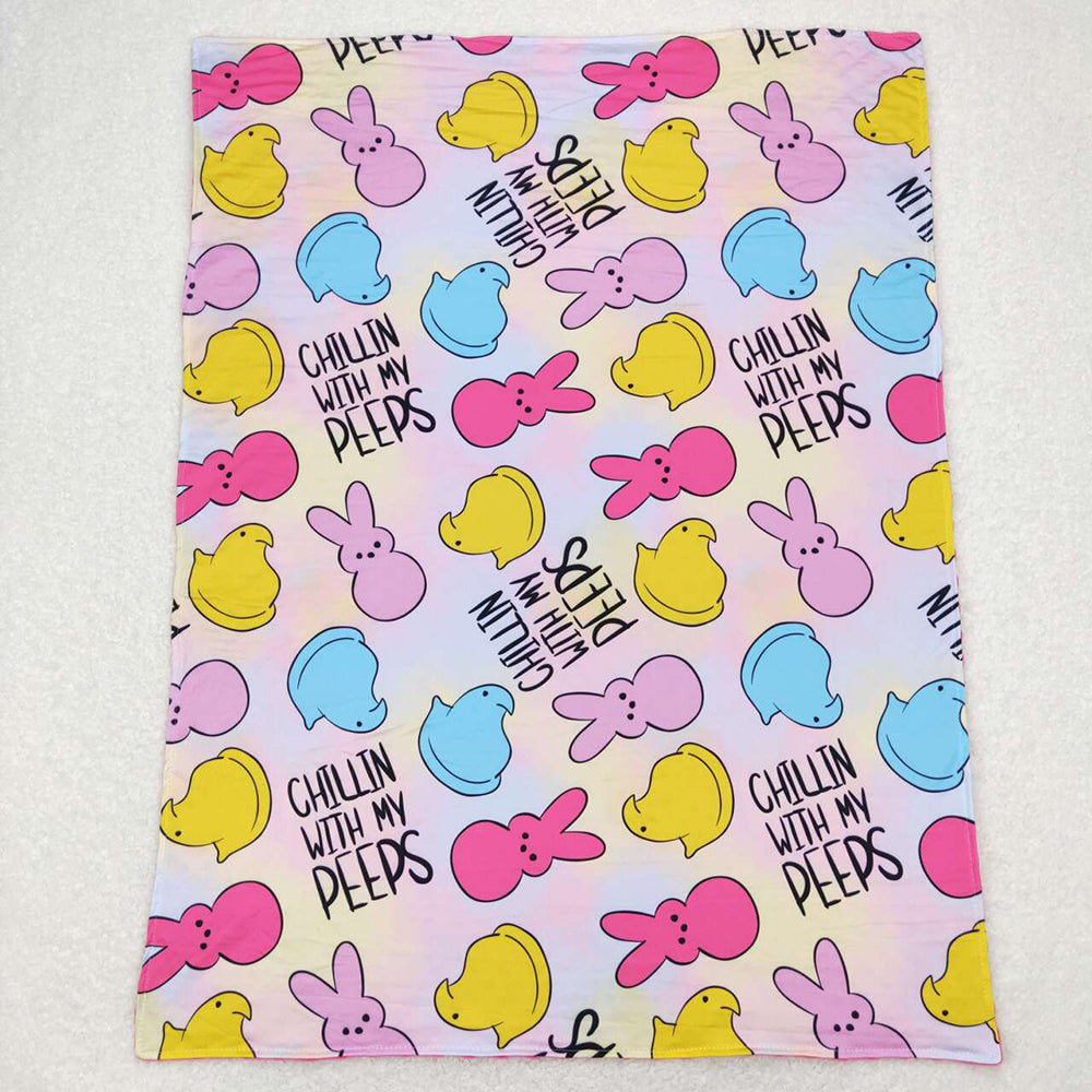 Baby Girls Easter Colorful Rabbits Minky Blankets