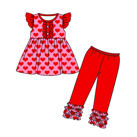 Baby Girls Flutter Sleeve Pink Red Hearts Tunic Legging Valentines Clothes Sets preorder(moq 5)