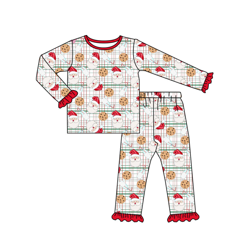 Baby Girls Christmas Ruffle Santa Checkered Pajamas 2pcs Clothing Sets preorder(moq 5)