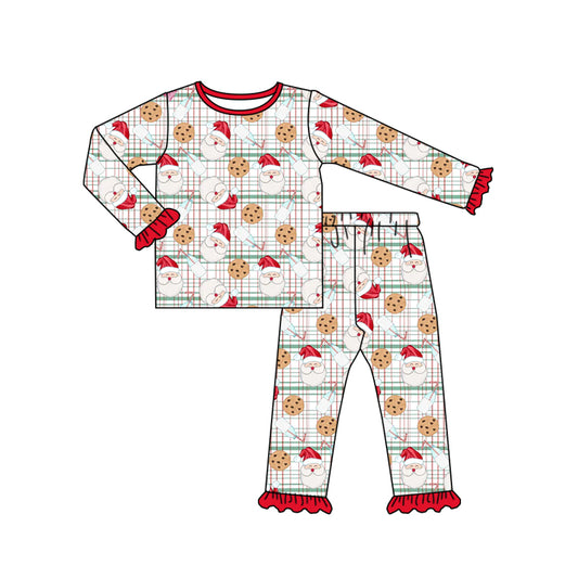 Baby Girls Christmas Ruffle Santa Checkered Pajamas 2pcs Clothing Sets preorder(moq 5)