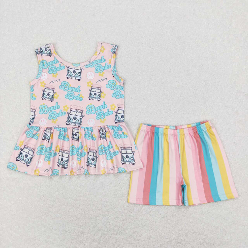 Baby Girls Beach Babe Tunic Top Stripes Shorts Outfits Summer Clothes Sets