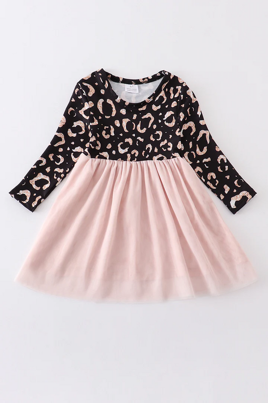 Baby Girls Pink Leopard Valentines Long Sleeve Tutu Dresses preorder(moq 5)