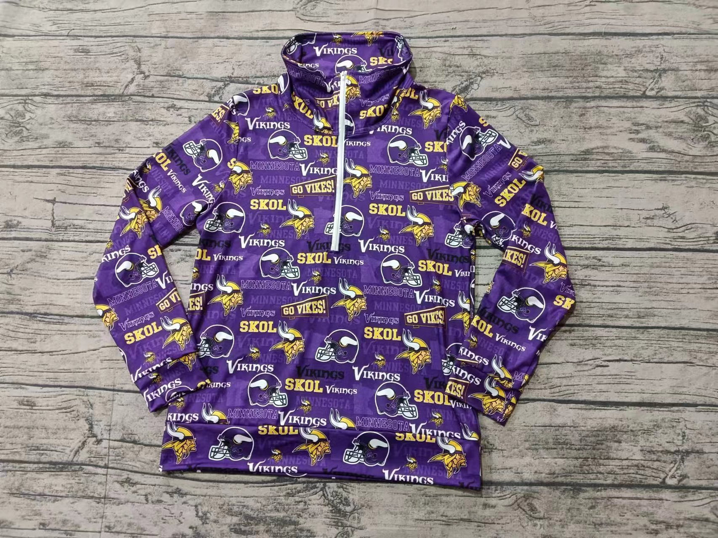 Adult Team Purple Vikings Zip pullover Tops Preorder(moq 5)