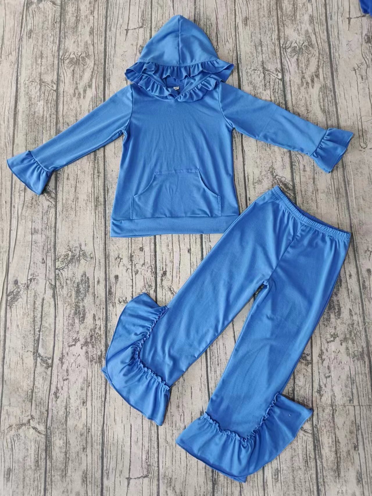 Baby Girls Royal Blue Hooded Top Bell Pants Outfits Clothes Sets preorder(MOQ 5)