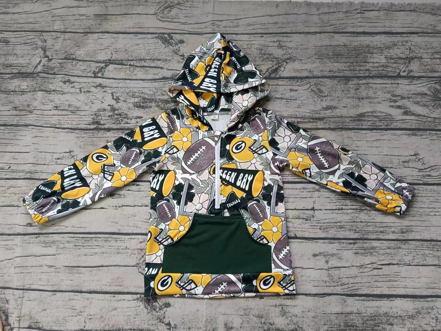 Baby Girls Green Bay Team Football Hooded Zip Tops preorder(MOQ 5)