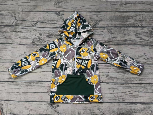 Baby Girls Green Bay Team Football Hooded Zip Tops preorder(MOQ 5)