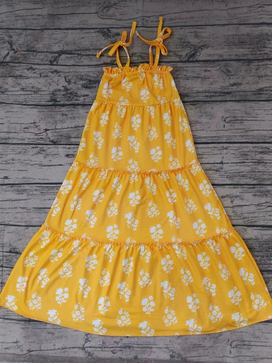 Baby Girls Yellow Small Flowers Straps Maxi Long Dresses Preorder(moq 5)