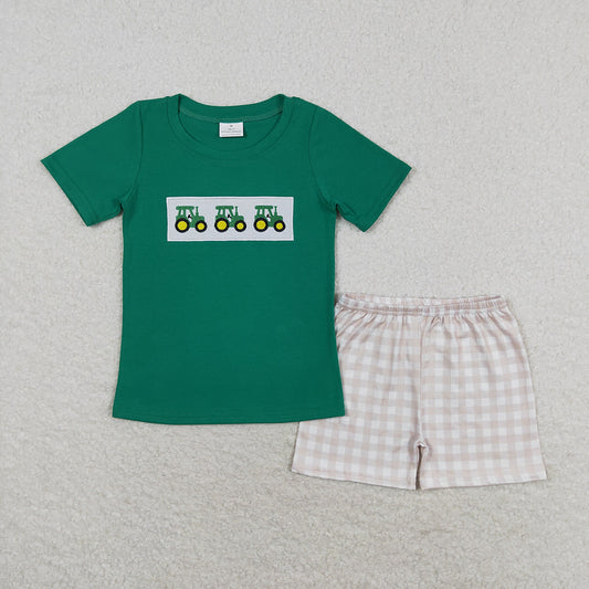 Baby Boys Green Tractors Shirt Summer Shorts Clothes Sets