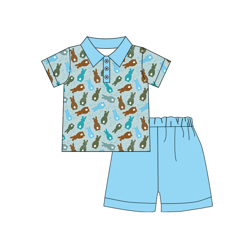 Baby Boys Easter Rabbit Short Sleeve Pullover Top Shorts Clothes Sets preorder(moq 5)