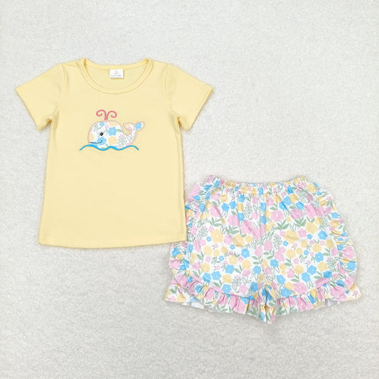 Baby Girls Whale Shirts Top Summer Floral Ruffle Shorts Clothes Sets