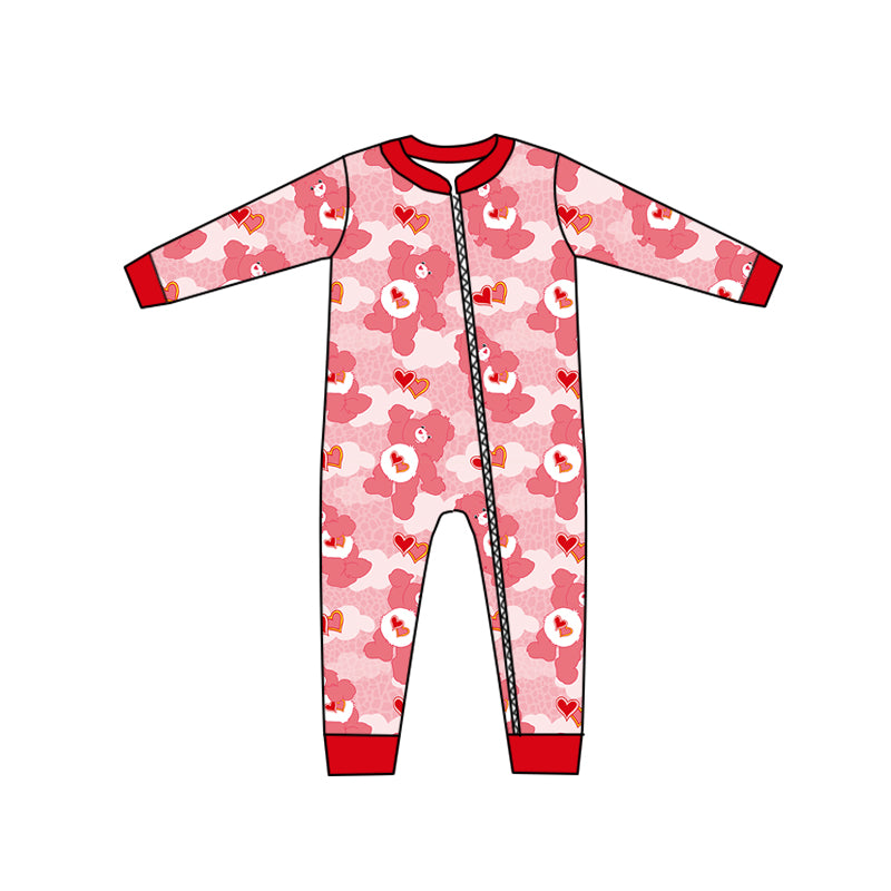 Baby Girls Valentines Red Bear Zip Rompers preorder(moq 5)